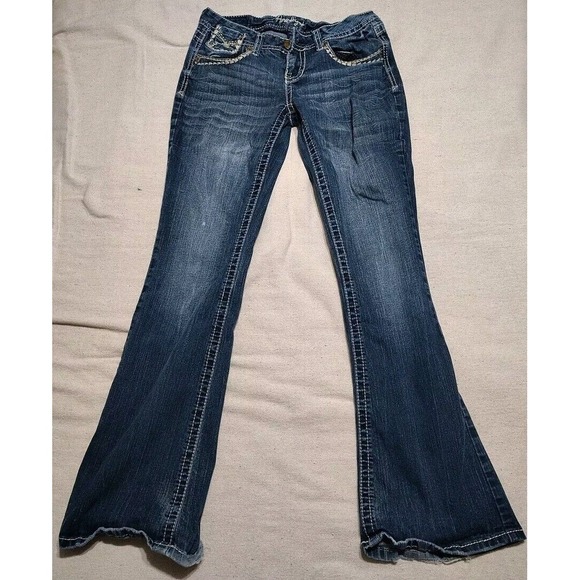 Amethyst Jeans Womens Size 5 Blue Denim Low Ride Western Bootcut Distressed Z - Picture 3 of 14